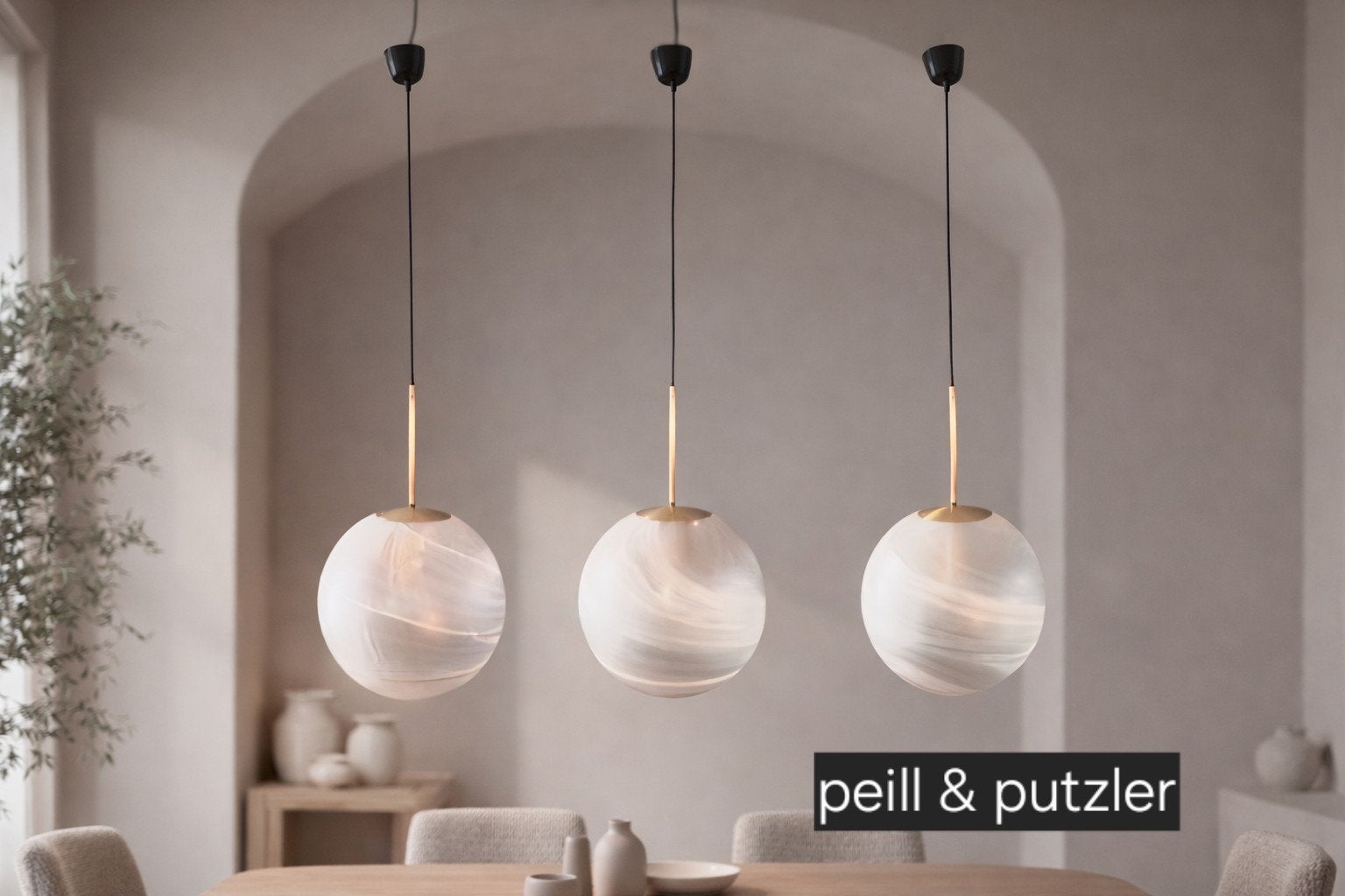 Set van 3 Peill & Putzler Globe Hanglampen, Ophalen, Gebruikt, Glas, Vintage, Modern, Design