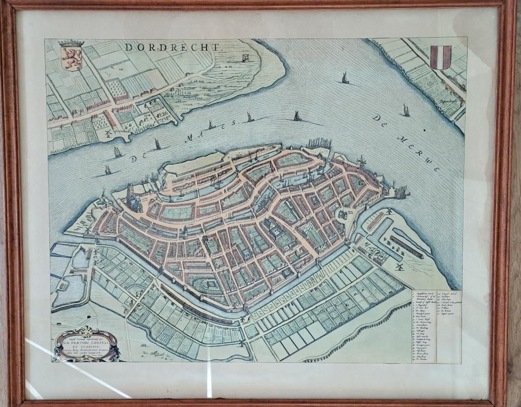 antieke landkaart van Dordrecht, Antiek en Kunst, Kunst | Etsen en Gravures, 1800 - 1899, Ophalen of Verzenden, Gravure, Gesigneerd