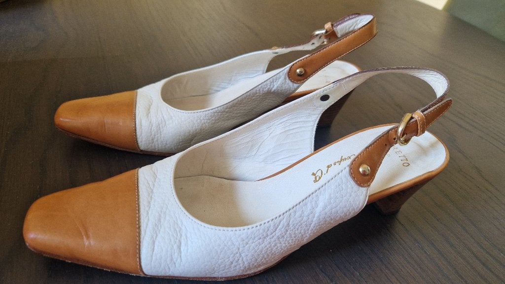 Wit/camel kleurige damesschoenen (slingback) maat 37,5, Overige kleuren, Dansschoenen, Ophalen of Verzenden, Gedragen