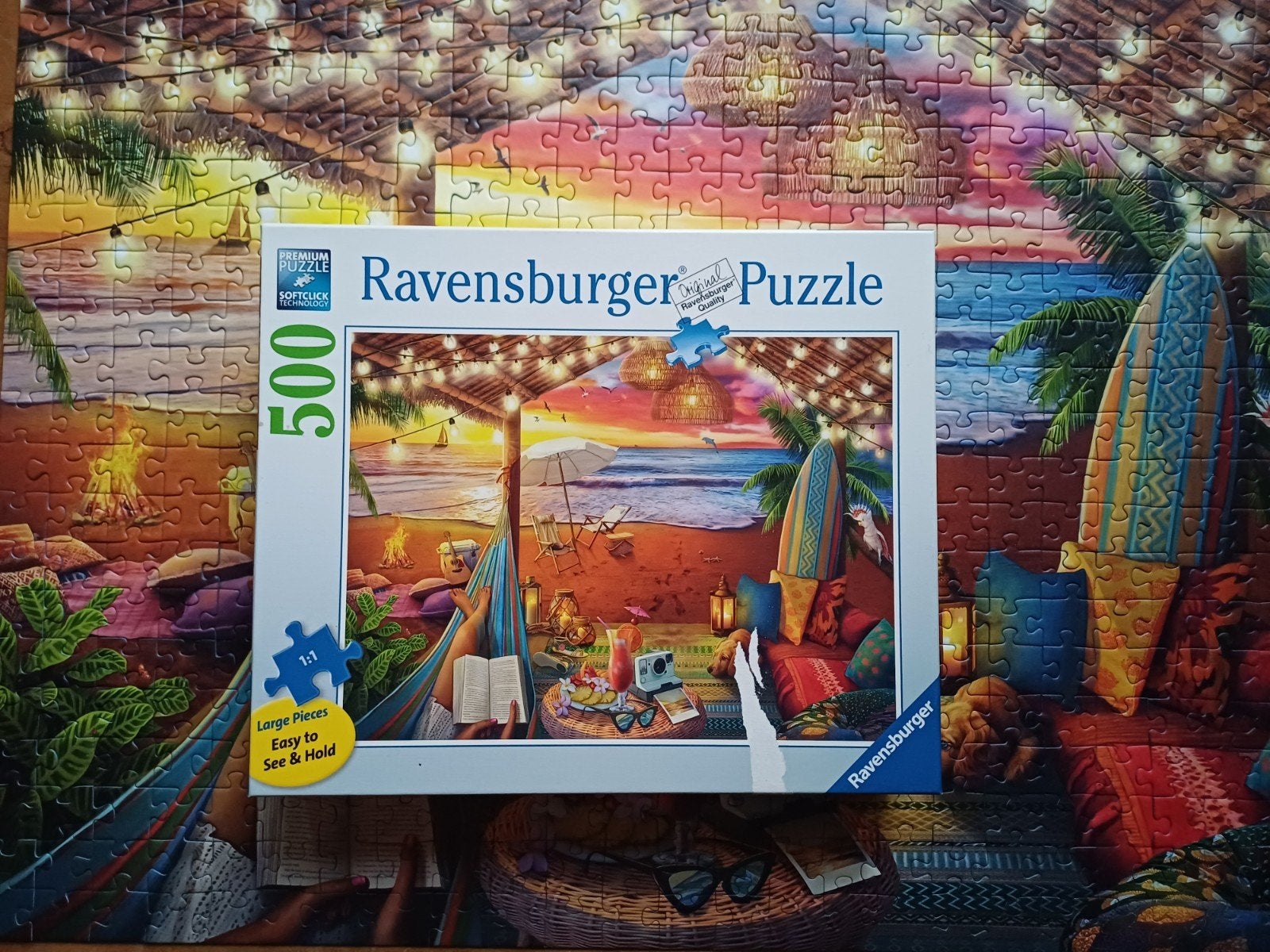 Puzzel 500 grote stukjes Strand, Ravensburger, Ophalen of Verzenden, 500 t/m 1500 stukjes, Zo goed als nieuw, Legpuzzel