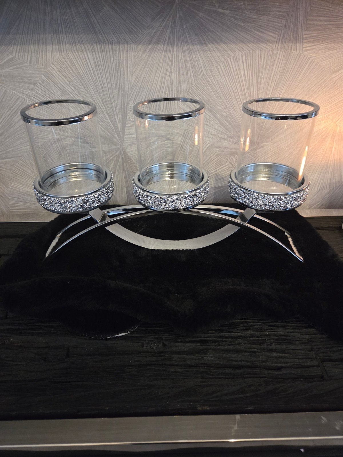Set van 3 glazen waxinelichthouders met bling, Waxinelichthouder, Ophalen of Verzenden, Zilver, Glas