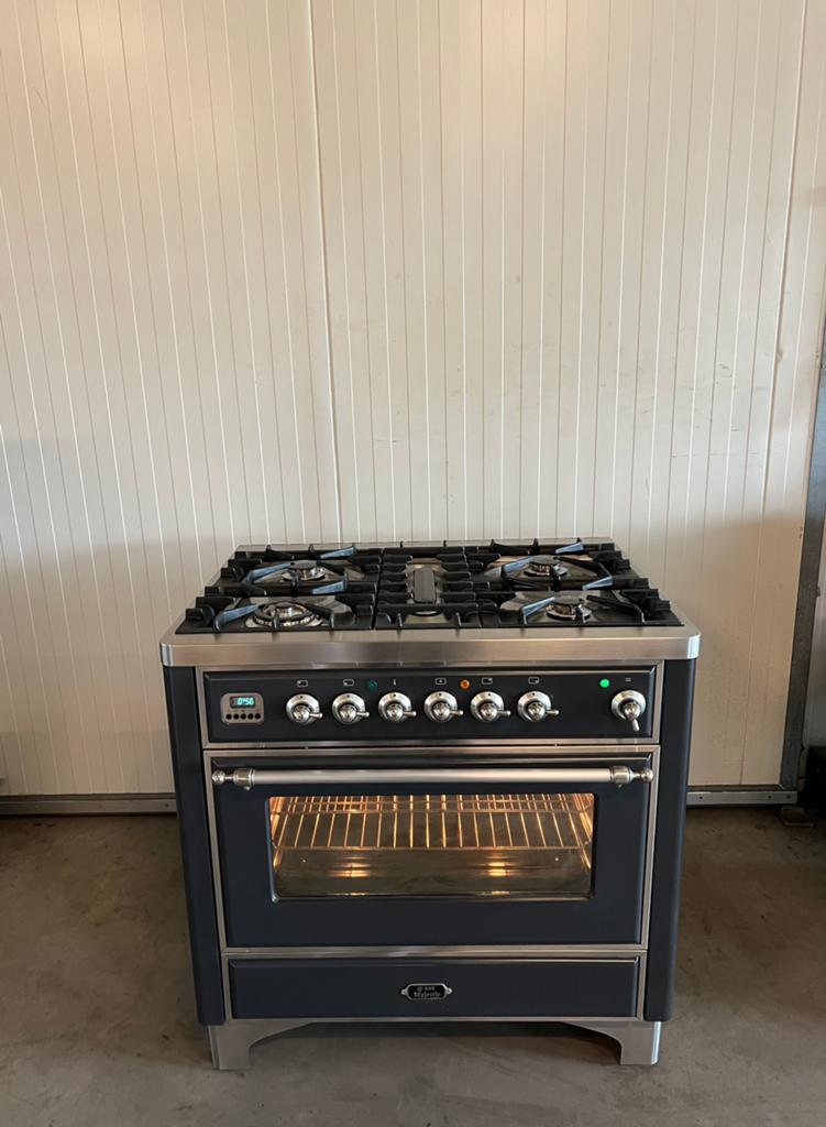 Luxe Boretti Majestic fornuis antraciete - 90 cm, Witgoed en Apparatuur, Fornuizen, Ophalen of Verzenden, Zo goed als nieuw