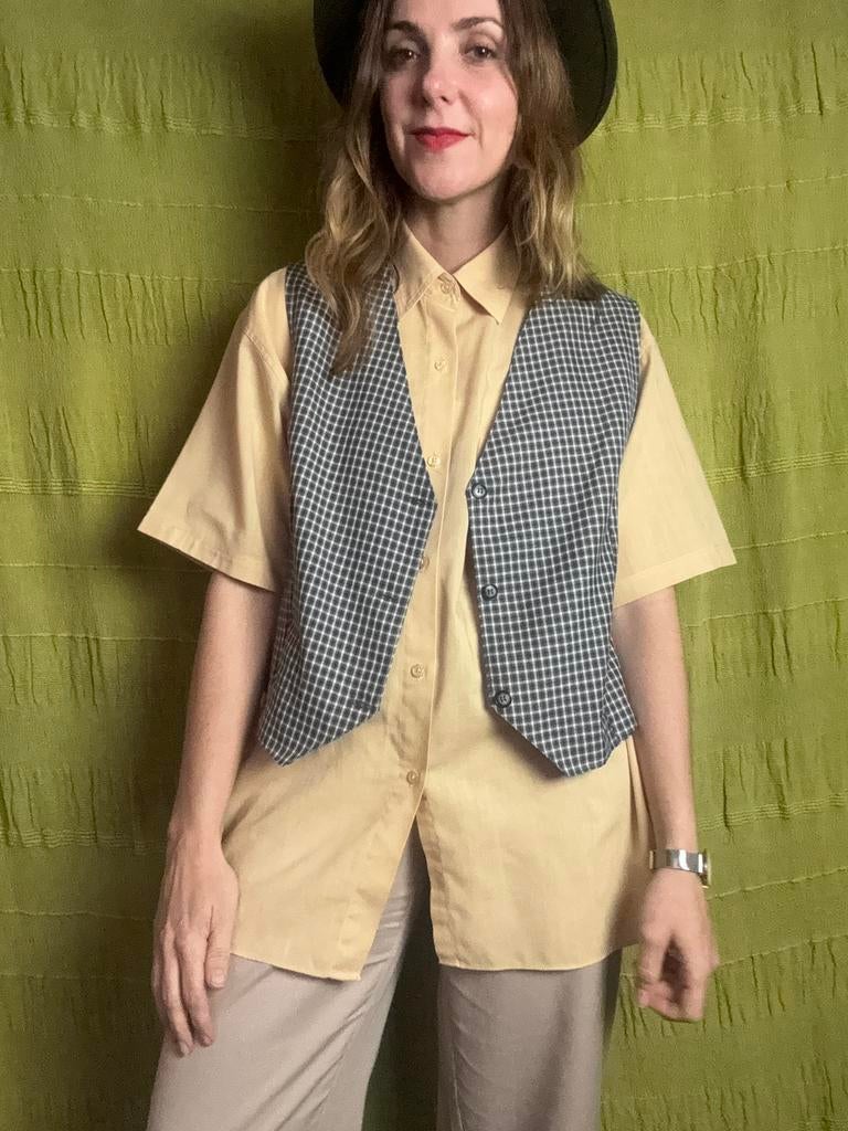 Vintage gilet / waistcoat - bruin- geruit 40 / L, Hgv, Hgv, Ophalen of Verzenden, Gedragen