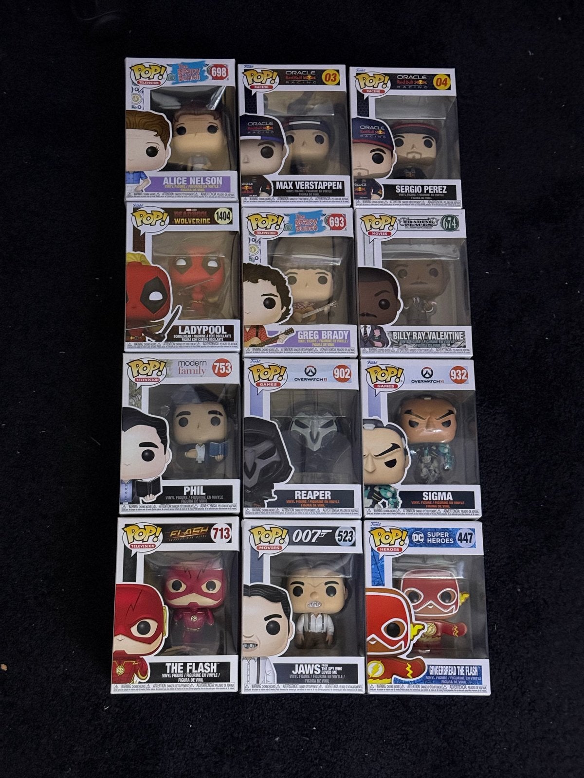 12 Funko Pops: Max Verstappen, Sergio Perez, Flash, Deadpool, Ophalen of Verzenden, Nieuw