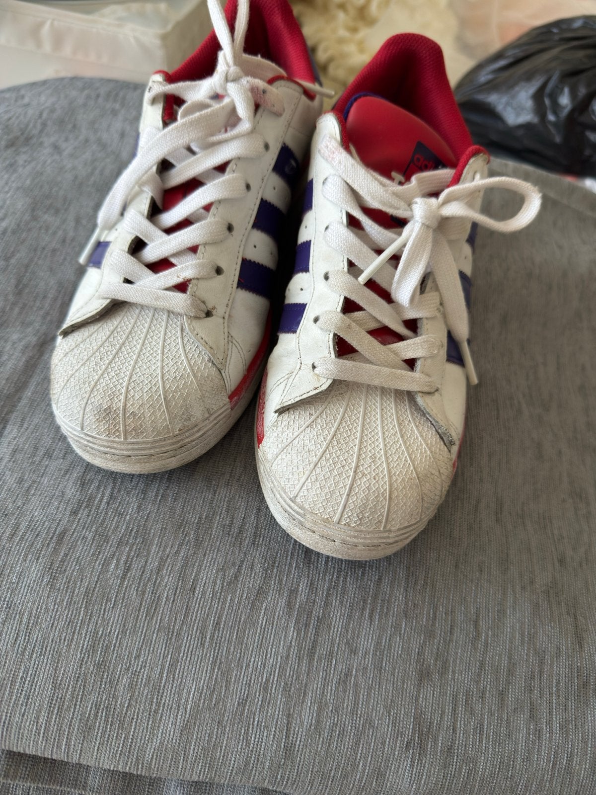Adidas Superstar sneakers wit/rood/paars - Maat 39 1/3, Ophalen of Verzenden, Gedragen, Wit, Sneakers of Gympen