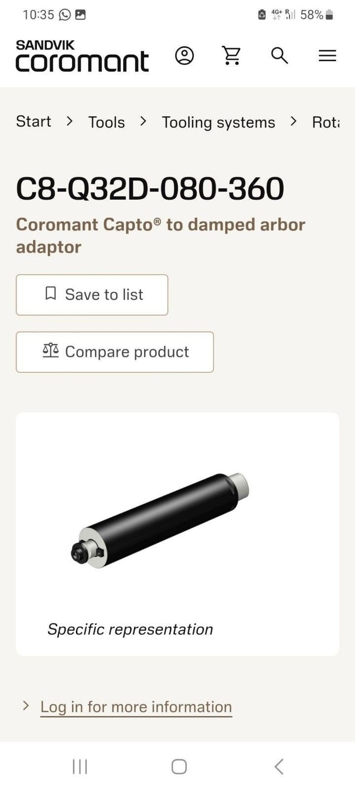 Sandvik Coromant Capto C8-Q32D-080-360 Adaptor, Doe-het-zelf en Verbouw, Ophalen of Verzenden, Nieuw