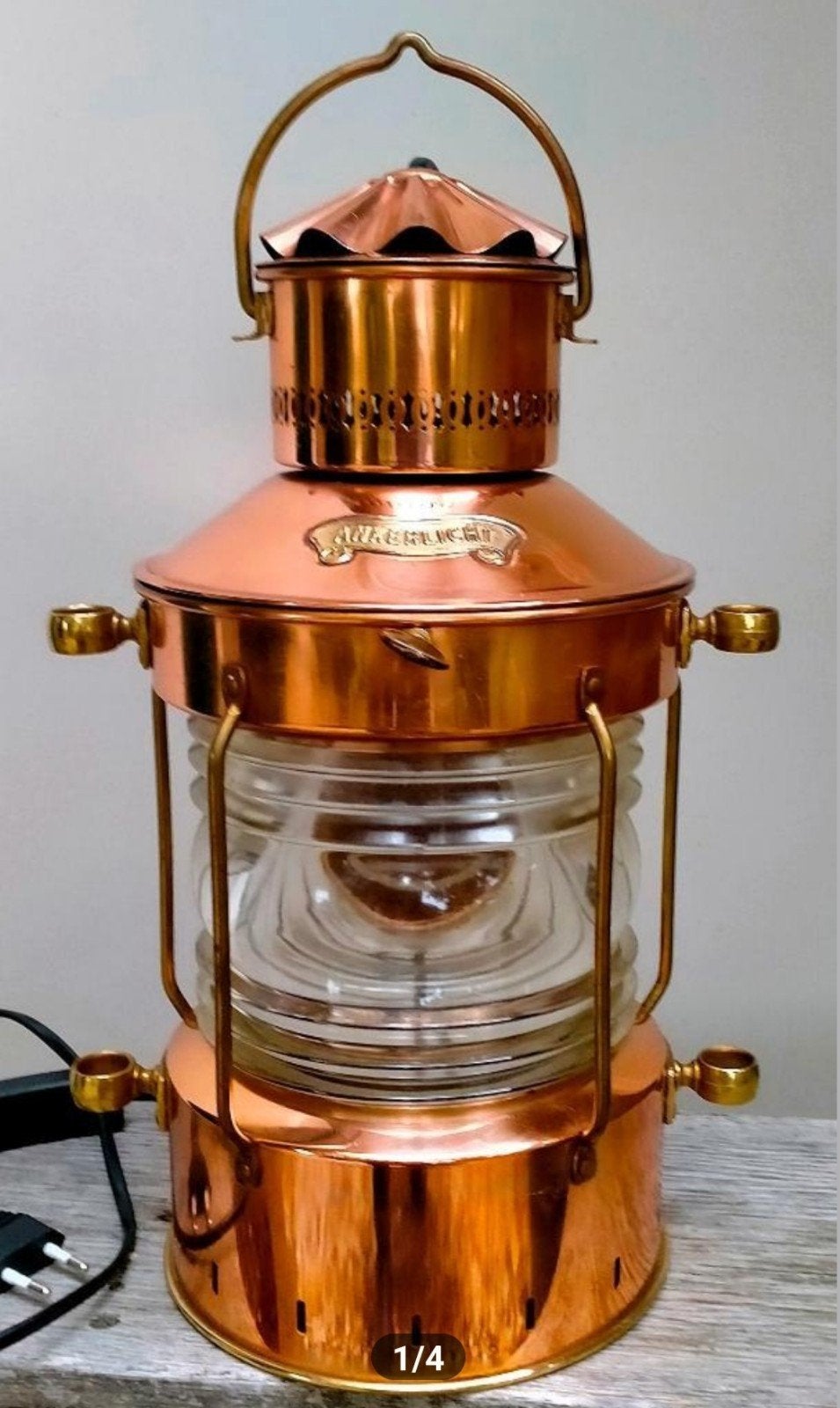Prachtige Koperen D.H.R Scheepslamp Ankerlicht Electrisch, Verzamelen, Ophalen of Verzenden, Zo goed als nieuw, Motorboot of Zeilboot