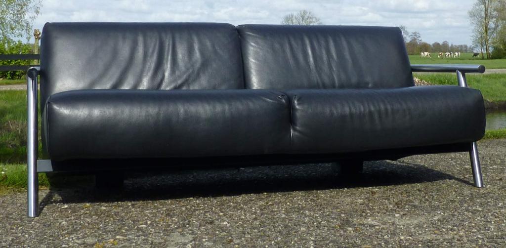 Montis design bank Tango met kussens, Ophalen, Design zwart leer, Tweepersoons, 75 tot 100 cm