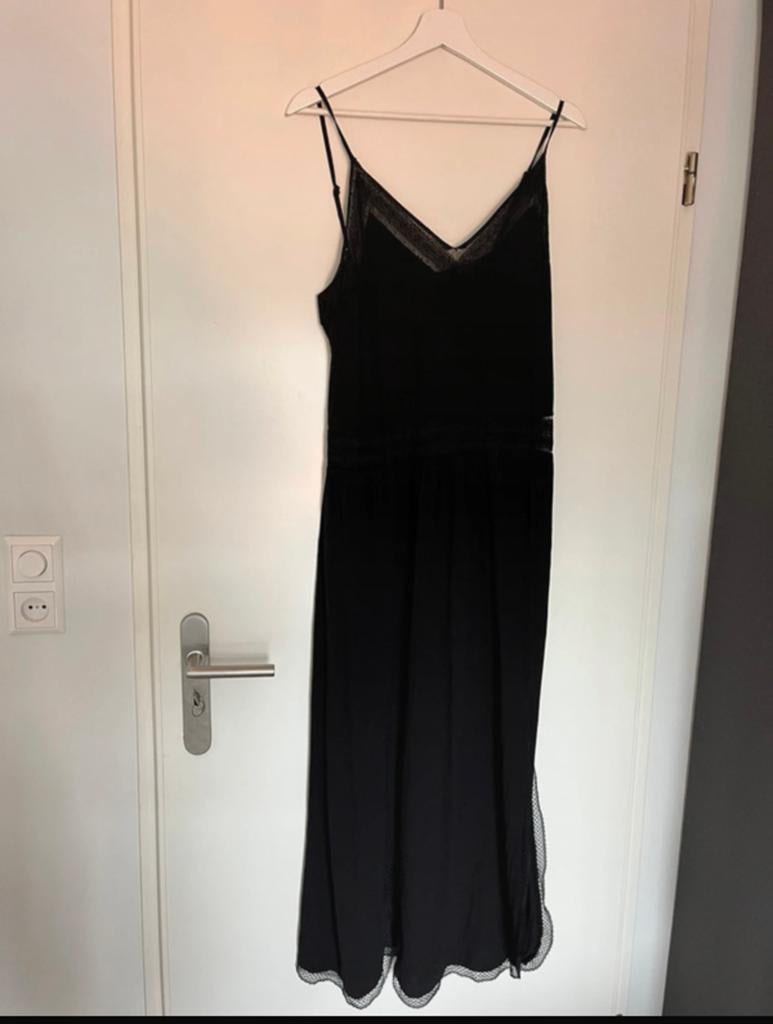 Zwarte jurk M school rag luchtig zwart Ibiza kant dress, Ophalen of Verzenden, Maat 38/40 (M), Zwart, Onder de knie
