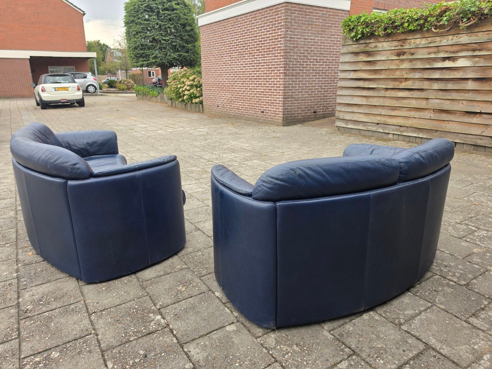 Blauwe Jori bankstelset, Huis en Inrichting, Ophalen, Gebruikt, Tweepersoons, Rechte bank