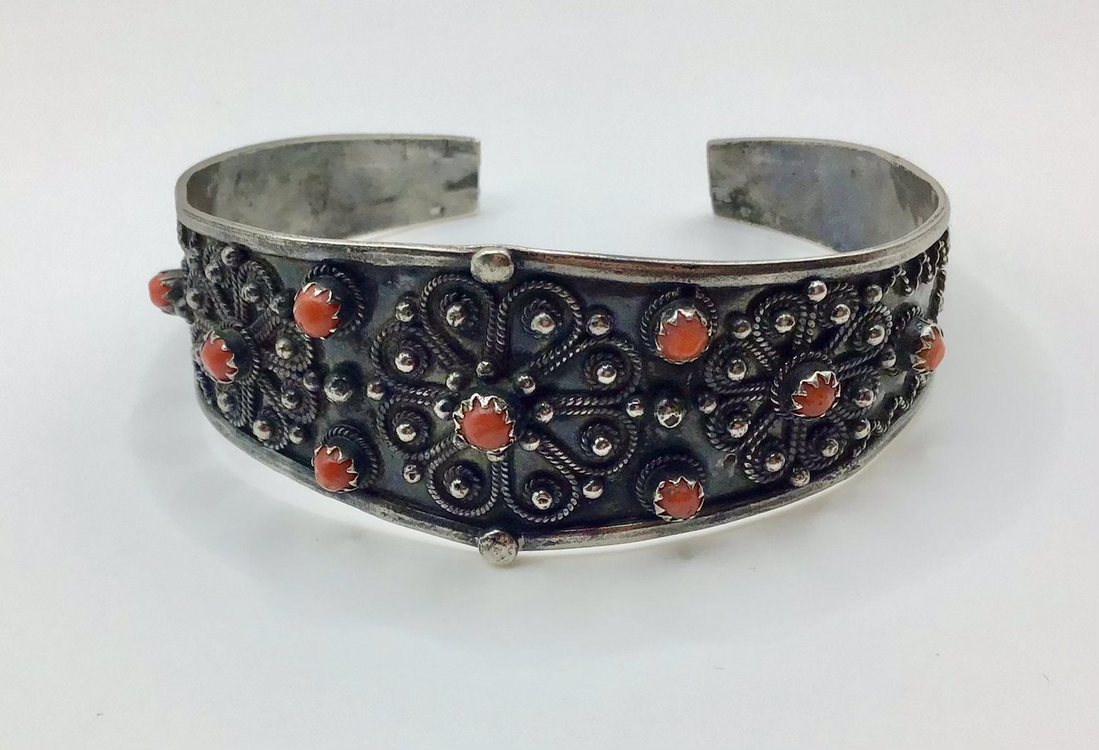 Vintage Berber armband zilver filigrein Koraal stenen Kabyle, Verzenden