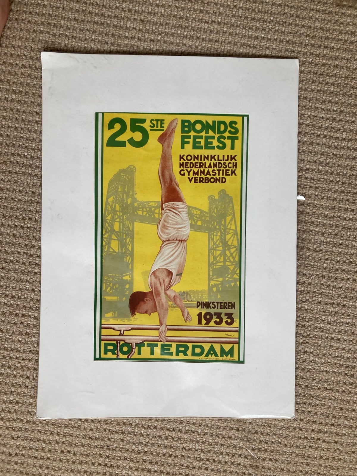 affiche gymnastiek 1933 rotterdam print, Ophalen of Verzenden