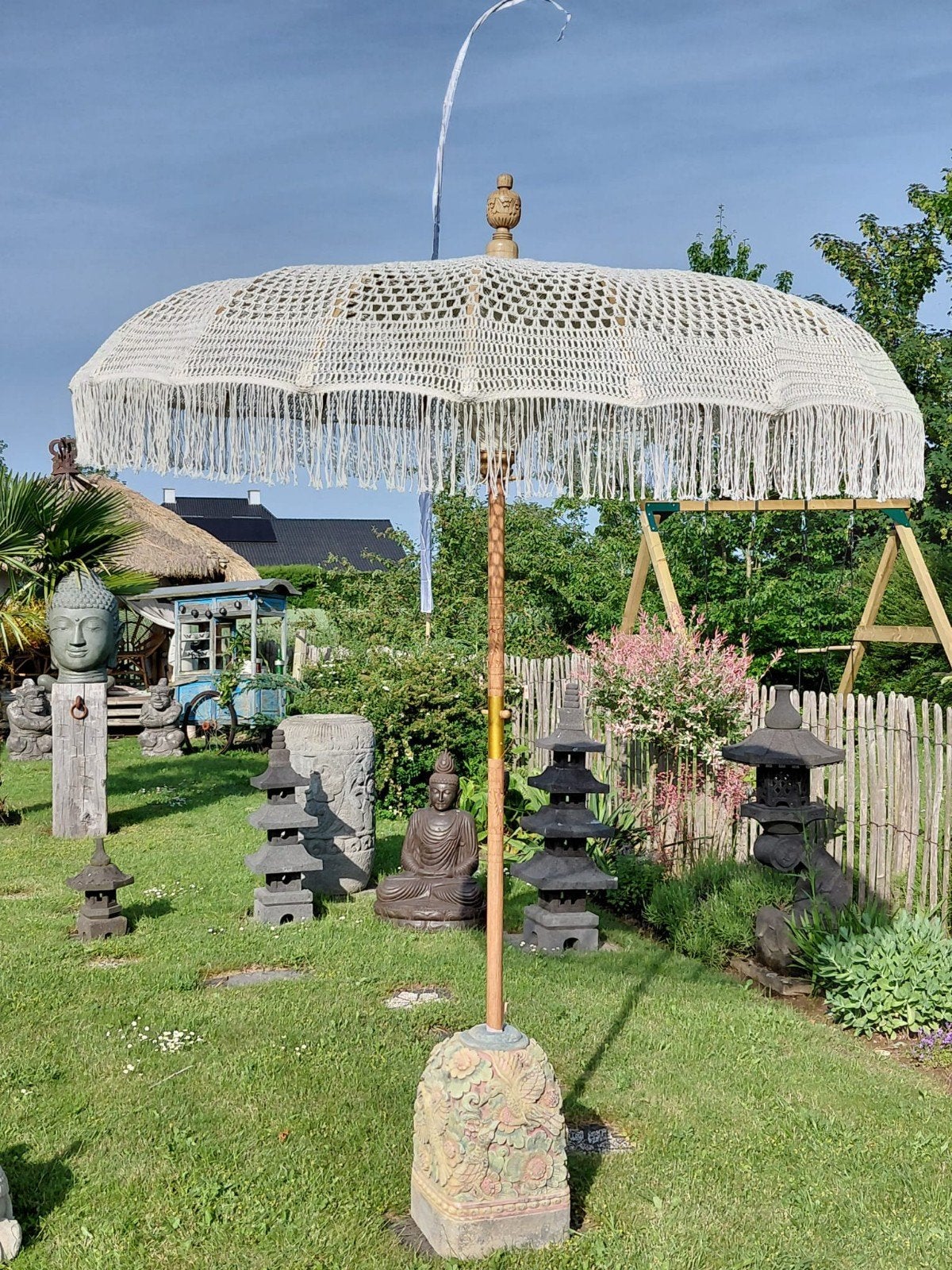 Bohemian macramé Parasol, Tuin en Terras, Parasols, Www.ibizasfeer.nl, Nieuw, Info@ibizasfeer.nl, Ophalen of Verzenden