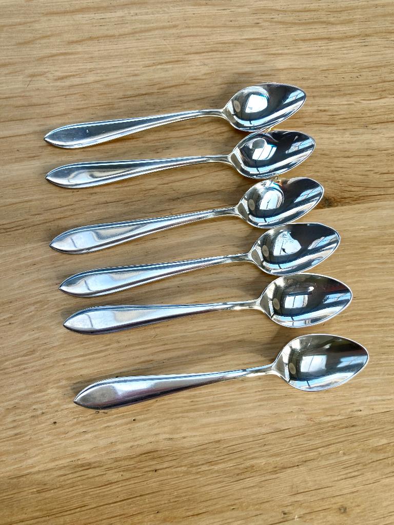 6 Verzilverde Keltum lepeltjes.  Z.g.a.n., Huis en Inrichting, Keuken | Bestek, Zo goed als nieuw, Los bestek, Zilver, Ophalen of Verzenden