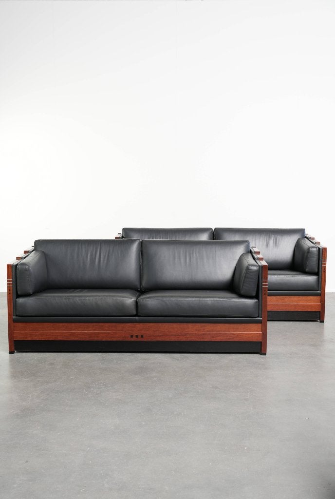 Set van 2 zwarte rundleren en houten Schuitema Art Deco, Ophalen