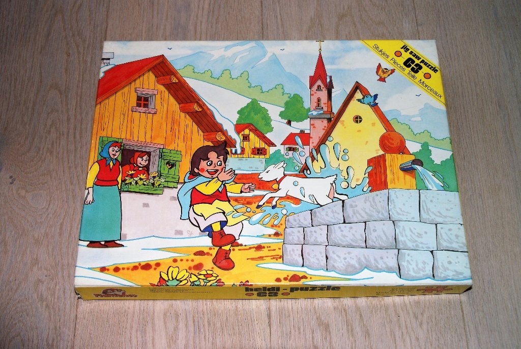Te koop: Jig Saw puzzle Heidi Bij de waterpomp uit 1980, Ophalen of Verzenden, Meer dan 50 stukjes, Gebruikt, 6 jaar of ouder