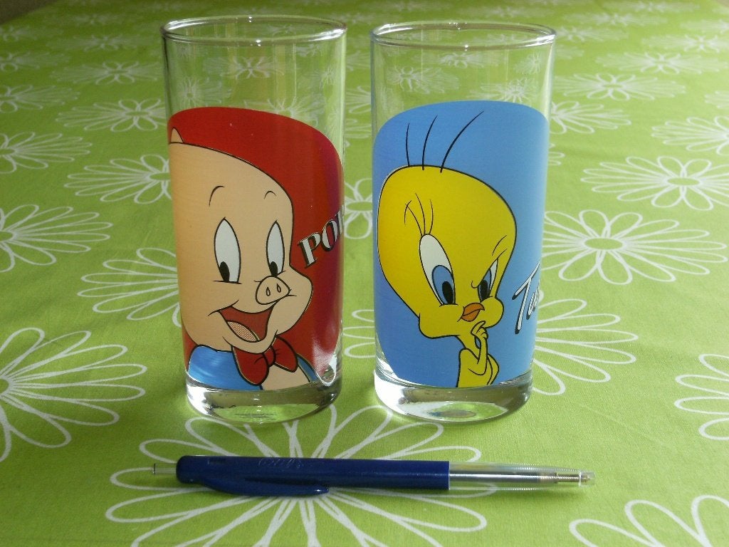 Porky Pig frisdrankglas (Tweety is verkocht) - Looney Tunes, Ophalen of Verzenden, Looney Tunes, Zo goed als nieuw, Overige typen