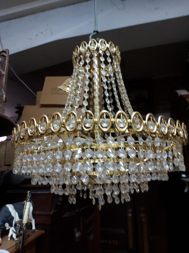 Kroonluchter glas kroonluchters goud gold vintage gaaf, Ophalen, Glas