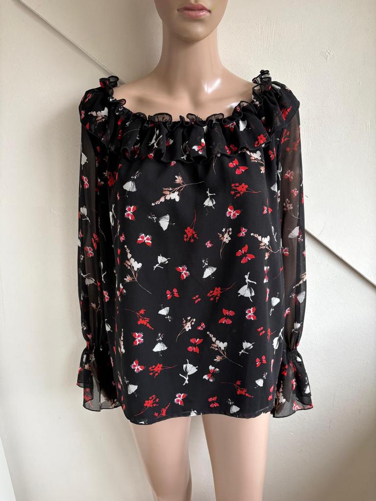 Liu jo blouse top maat L zwart rood roze bloemen, Maat 38/40 (M), Zwart, Ophalen of Verzenden, Zo goed als nieuw