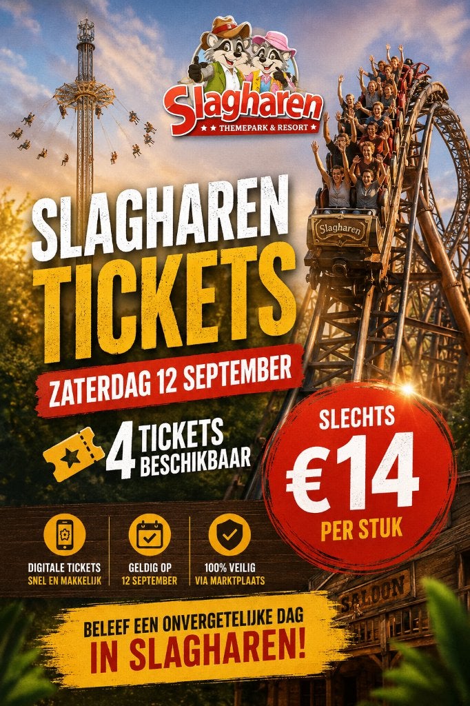 SLAGHAREN 4 tickets €14 PP 101% BETROUWBAAR, Drie personen of meer, Ticket of Toegangskaart