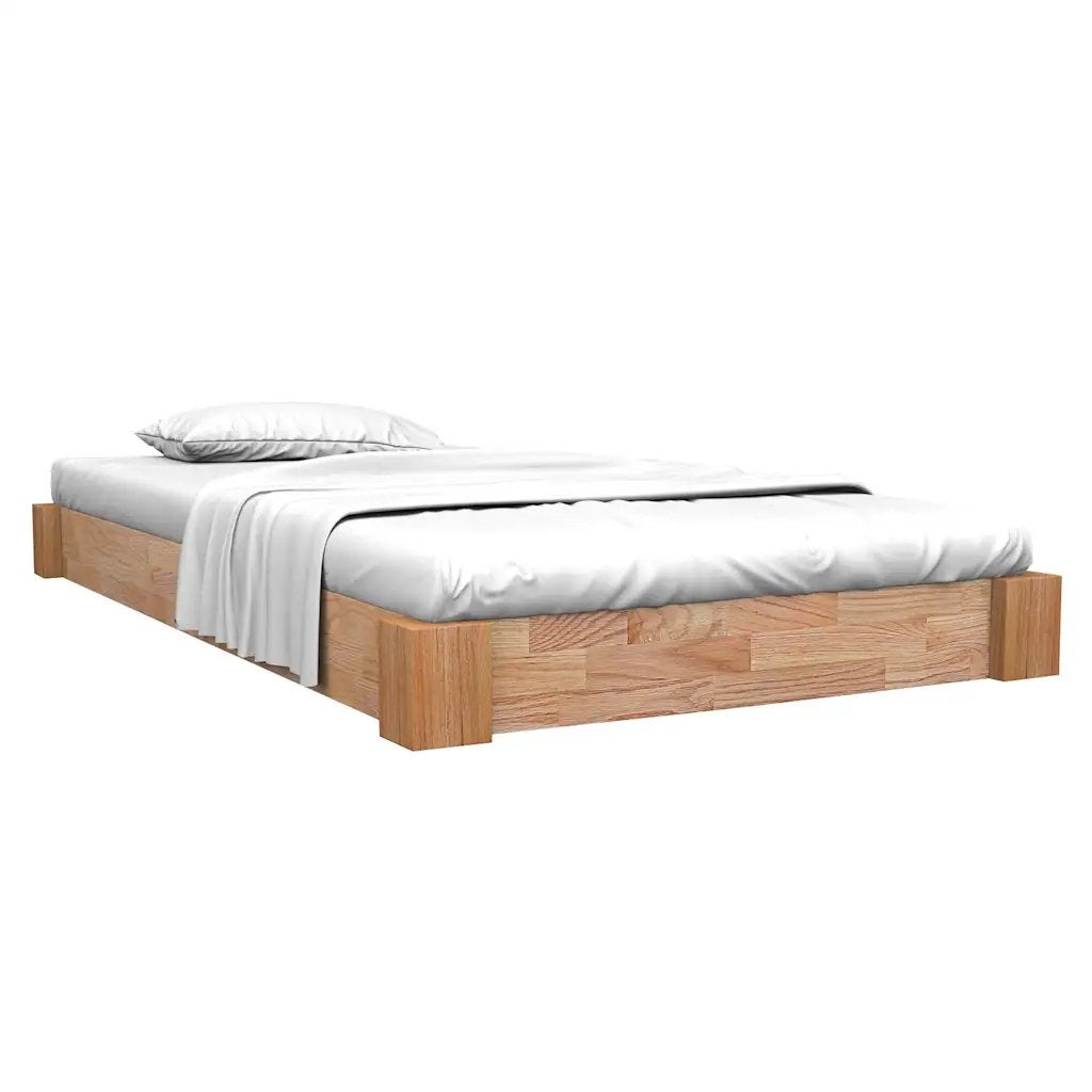Bedframe 140x200 massief eiken incl lattenbodems excl matras, Ophalen, Tweepersoons, 140 cm, Zo goed als nieuw