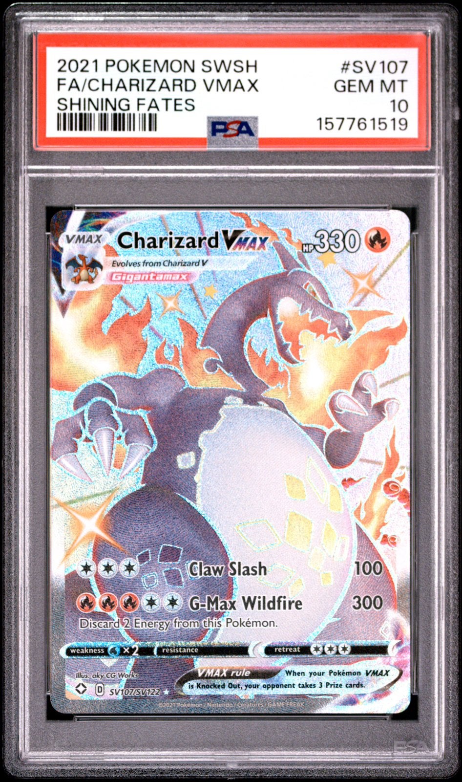 Charizard Vmax PSA 10 (shining fates), Hobby en Vrije tijd, Verzamelkaartspellen | Pokémon, Ophalen of Verzenden, Zo goed als nieuw