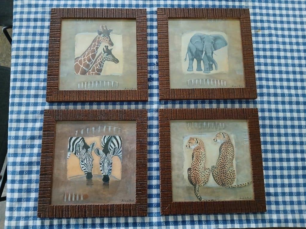 Schilderij x 4 dieren, Ophalen of Verzenden, Ingelijst, Dieren