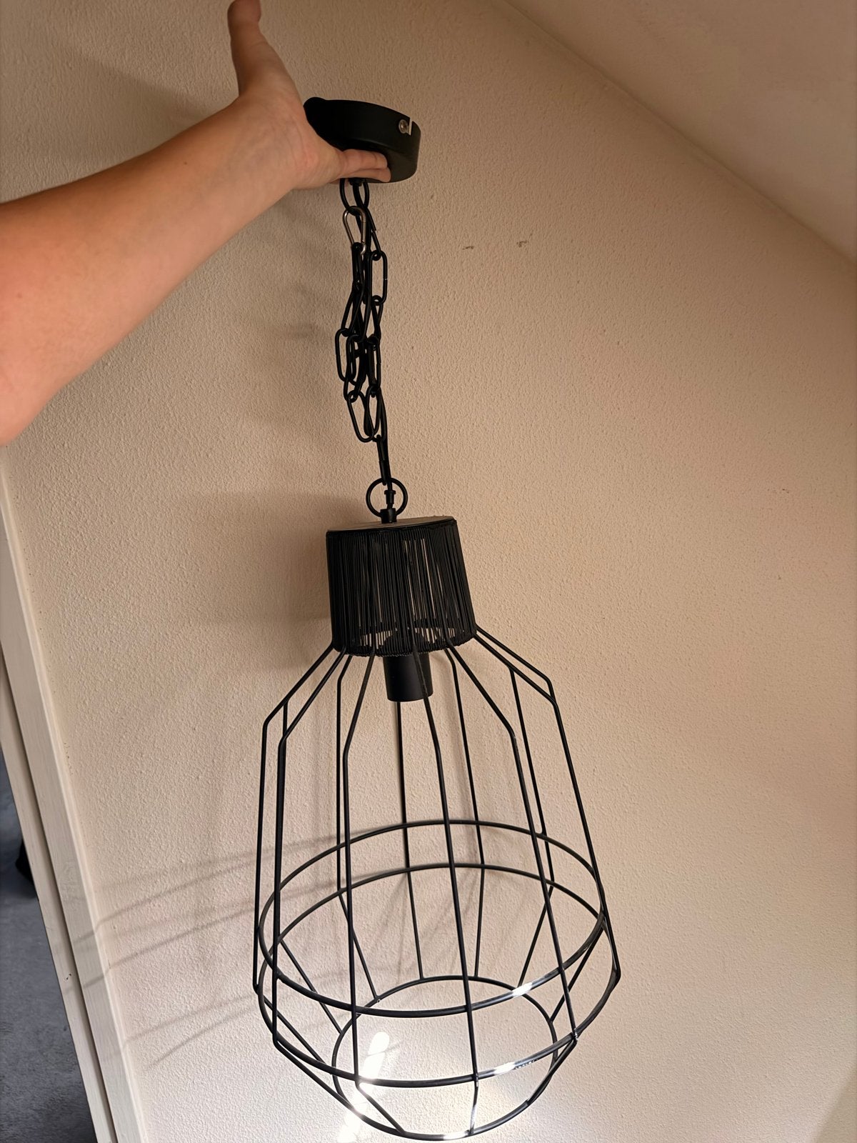 Zwarte draadkooi hanglamp - Industrieel design, Ophalen, Zo goed als nieuw, Metaal, E27 (groot)