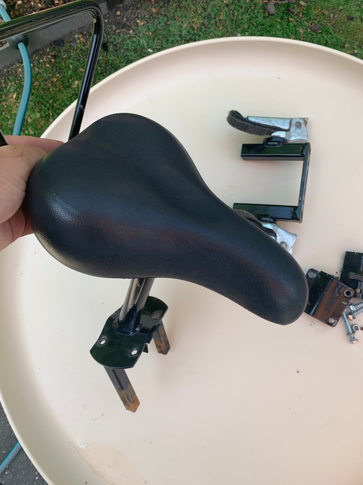 Fietszadel voor op frame buis kind, Fietsen en Brommers, Fietsaccessoires | Fietsstoeltjes, Ophalen, Voorzitje, 9 t/m 36 kg, Gebruikt