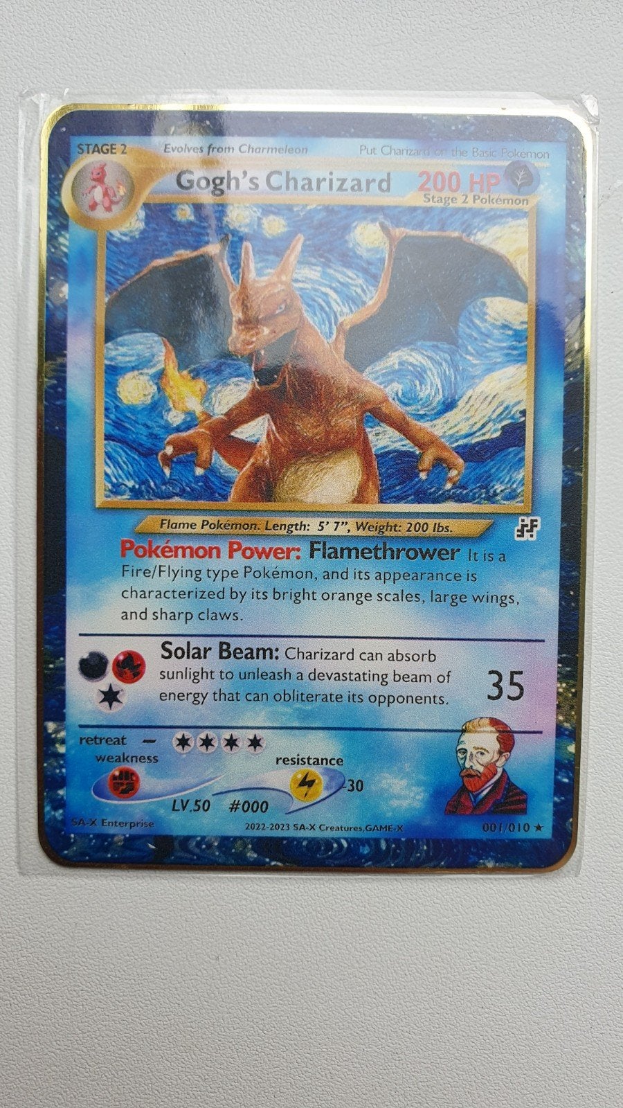 Charizard Van Gogh Metalen Pokemon kaart Goudkleurig, Verzenden, Nieuw