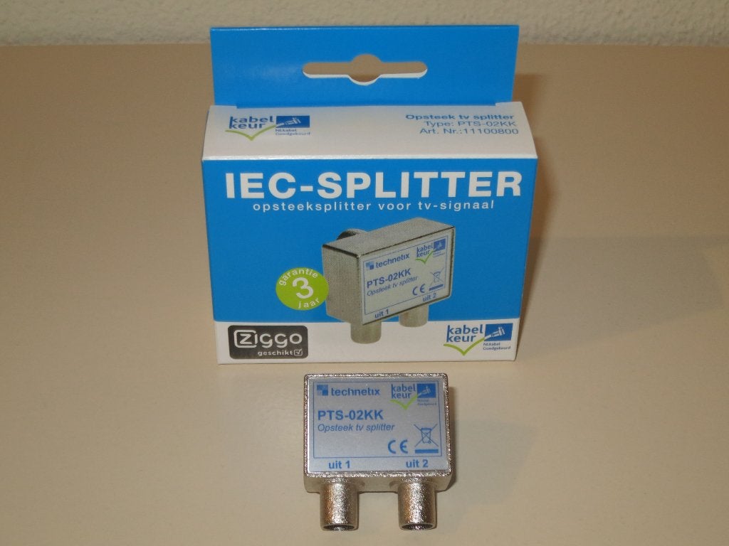Technetix PTS-02KK opsteek TV splitter / IEC-splitter, Ophalen of Verzenden, Nieuw, 2 tot 5 meter, Coaxiale kabel