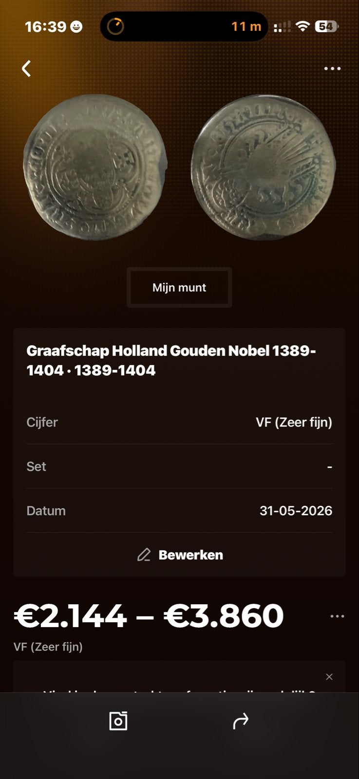 Graafschap Holland Gouden Nobel 1389-1404 VF, Postzegels en Munten, Munten | Nederland, Vóór koninkrijk, Losse munt, Goud, Overige waardes