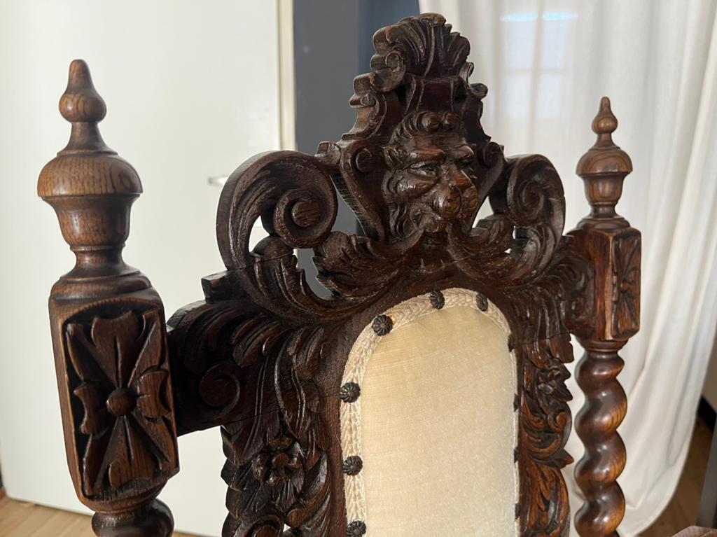 Antieke eetkamer set 3 unieke mechelse stoelen met tafel, Ophalen
