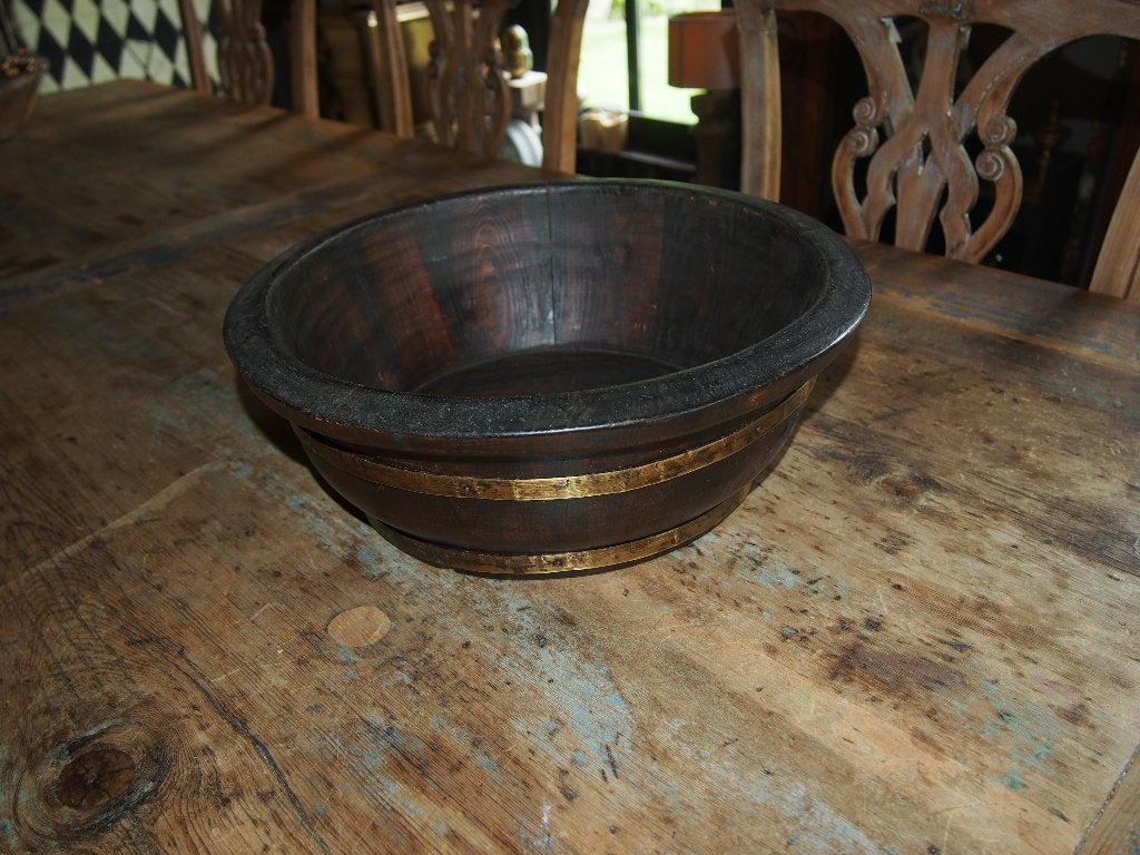 Ronde houten bak/schaal - 37 cm breed, 13 cm hoog, Gebruikt, Schaal, Rond, Ophalen of Verzenden