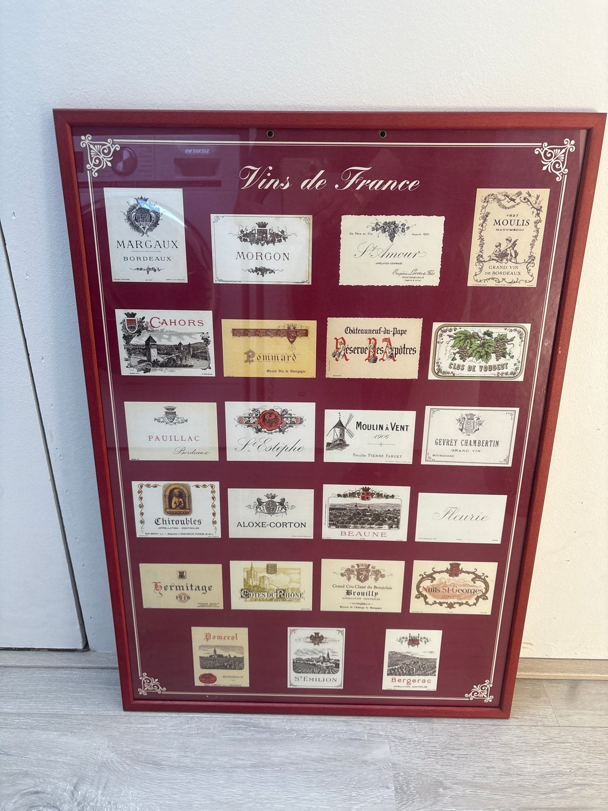 Ingelijste poster wijnetiketten Vins de France, Ophalen, Gebruikt