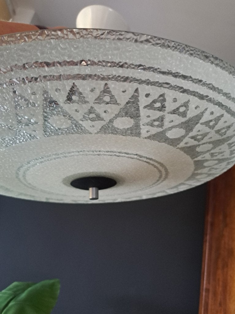 Glazen schaallamp / plafonnière uit de jaren 50/60, Ophalen, Gebruikt, E27 (groot), Glas