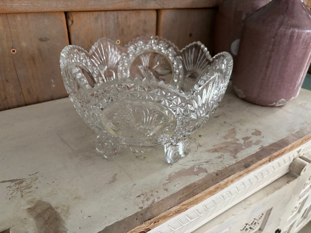 Vintage glazen schaal op pootjes, Antiek en Kunst, Ophalen of Verzenden