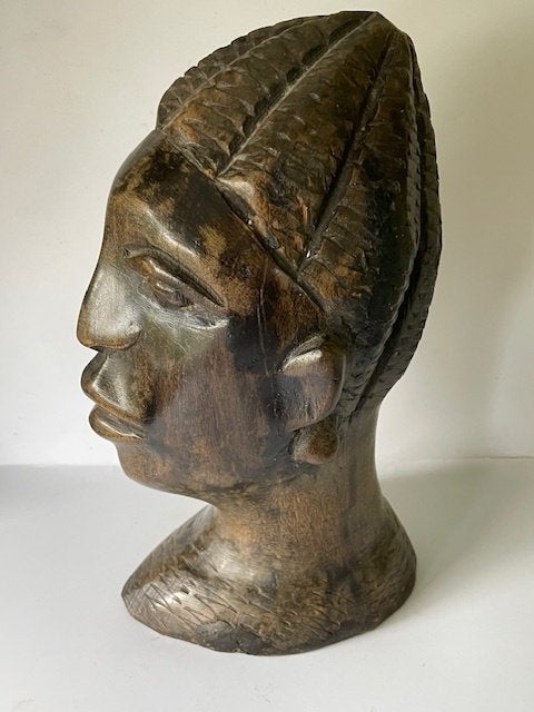 Prachtige vintage houten buste / beeld man Afrika., Ophalen, Buste, Handgemaakt, 20 - 50 cm