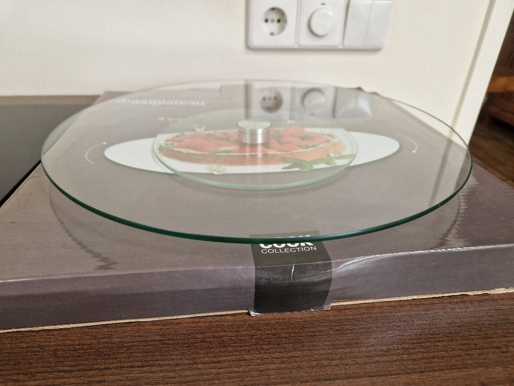 multifunctioneel draaiplateau van glas, doorsnee 34 cm, Overige typen, Ophalen of Verzenden, Zo goed als nieuw, Glas