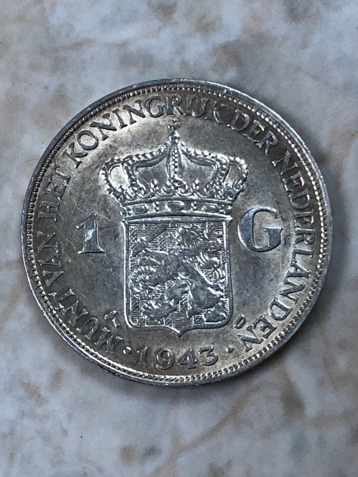 1 gulden 1943 D, zilver, Wilhelmina., Postzegels en Munten, Munten | Nederland, Verzenden, Koningin Wilhelmina, 1 gulden, Zilver