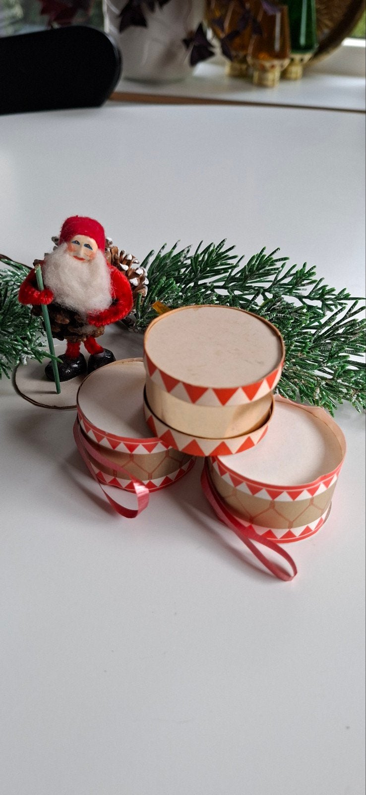 3 oude vintage Deense kartonnen trommeltjes, kerst, Ophalen of Verzenden