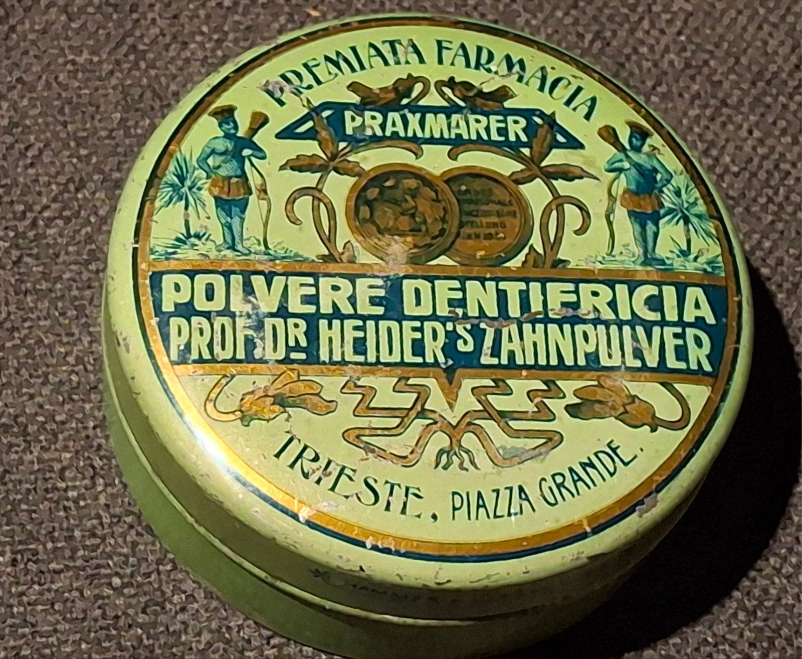 Antiek blikje Polvere Dentifricia Dr. Heider's Zahnpulv, Antiek en Kunst, Ophalen of Verzenden