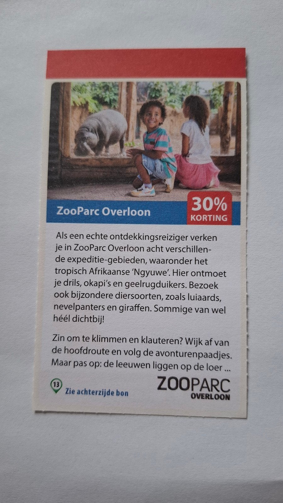 Kortingsbon 30% korting per pers. voor ZooParc Overloon, Drie personen of meer, Kortingsbon, Overige typen