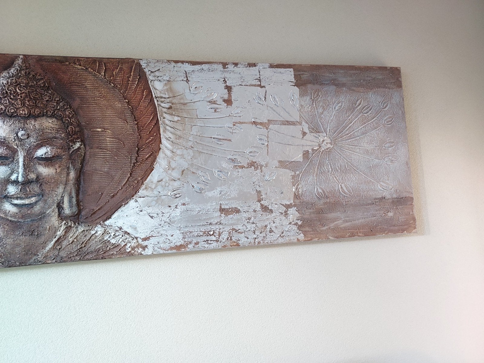 Boeddha schilderij met reliëf - Rustgevende wanddecoratie, Ophalen, Zo goed als nieuw
