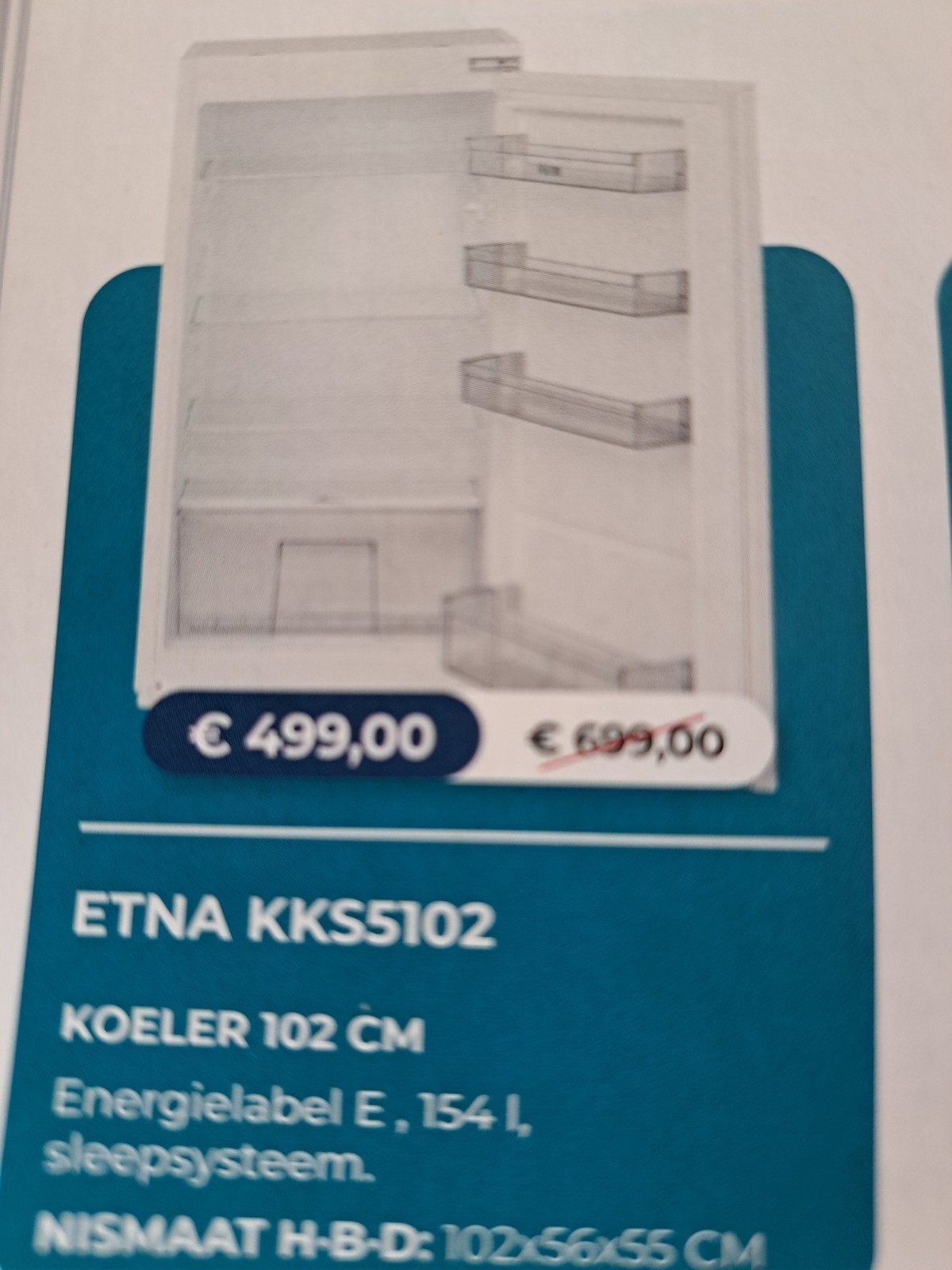 Etna koeler,inbouw KKS 5102 nieuw in verpakking., Witgoed en Apparatuur, Koelkasten en IJskasten, Zonder vriesvak, 100 tot 150 liter