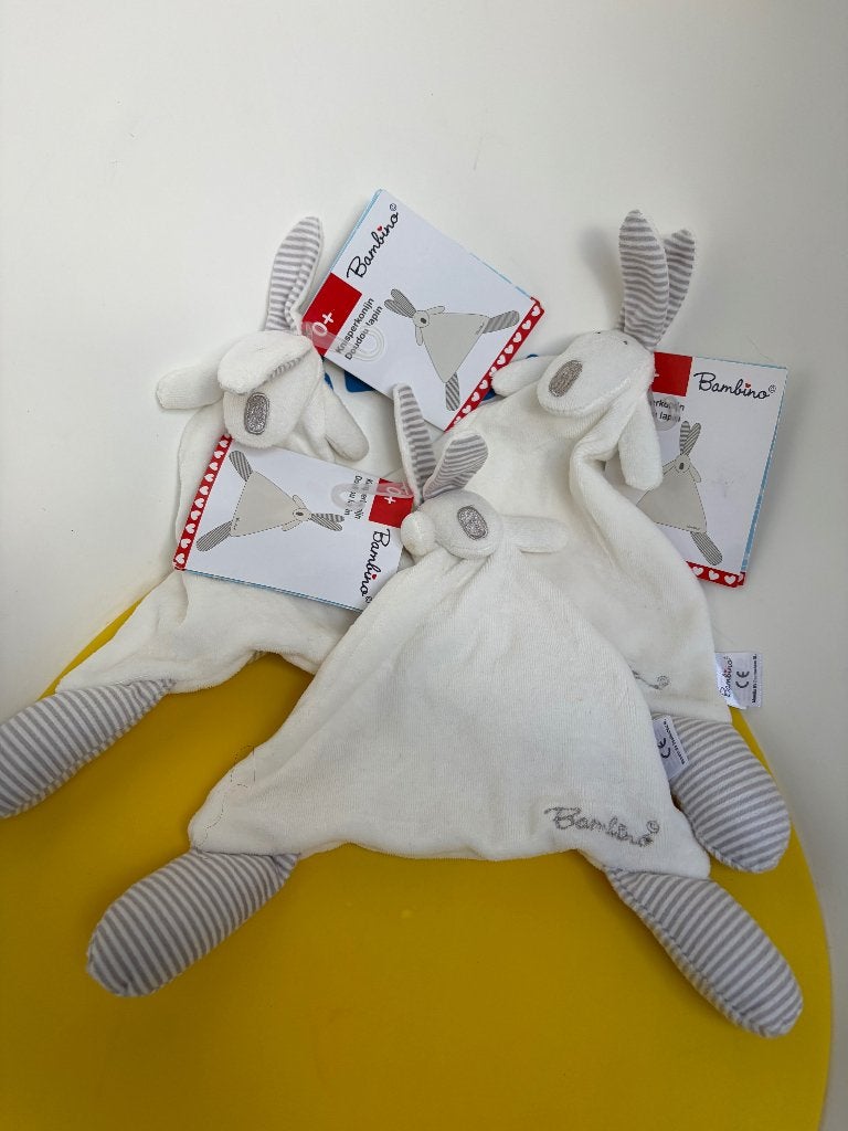 K4372 bambino doek doekje konijn wit grijs, Ophalen of Verzenden, Nieuw, Konijn