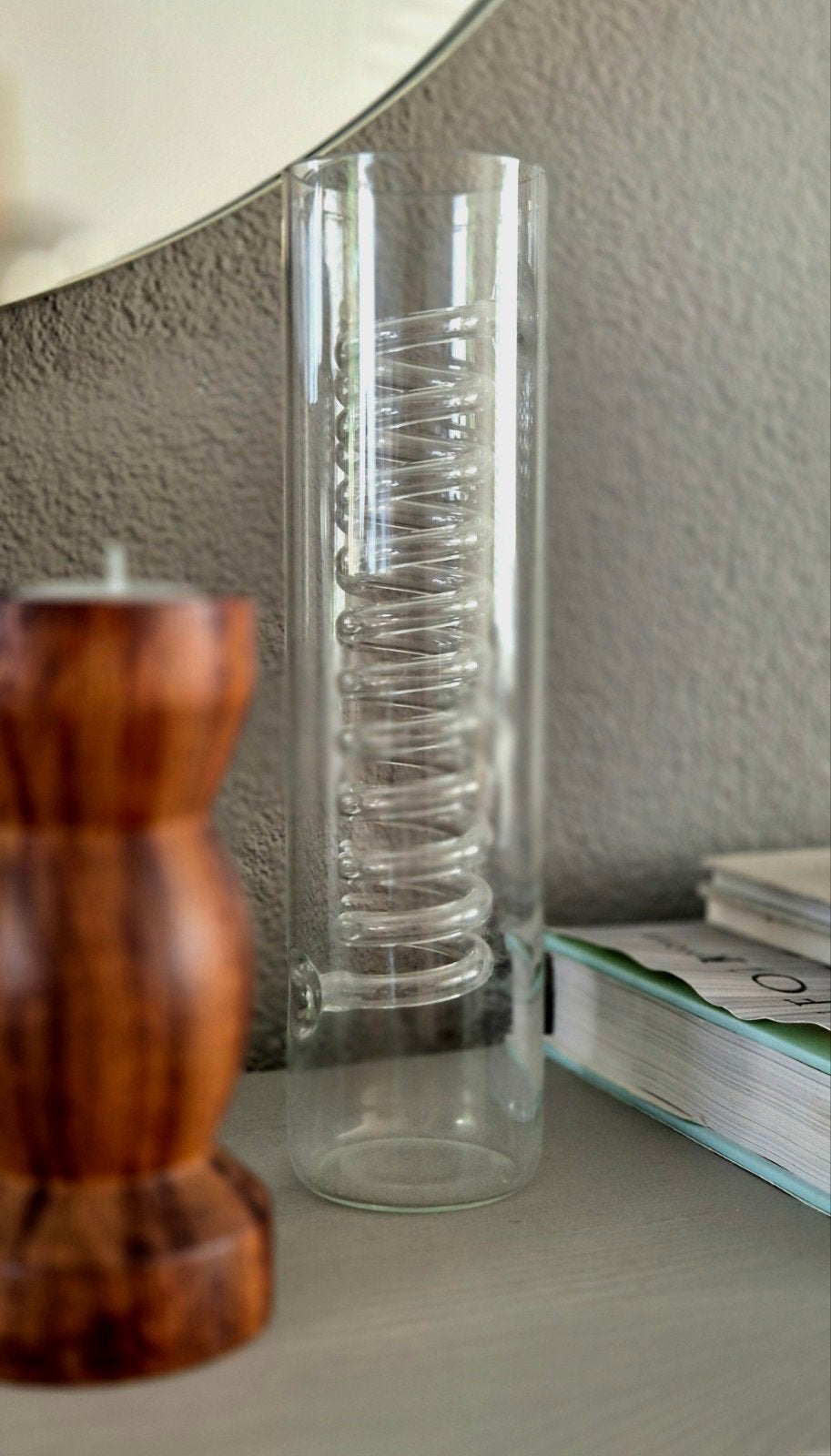 Vintage IKEA Spiraal Vaas / Kandelaar - Ehlén Johansson (90s, Transparant, 25 cm, Ophalen of Verzenden, Glas