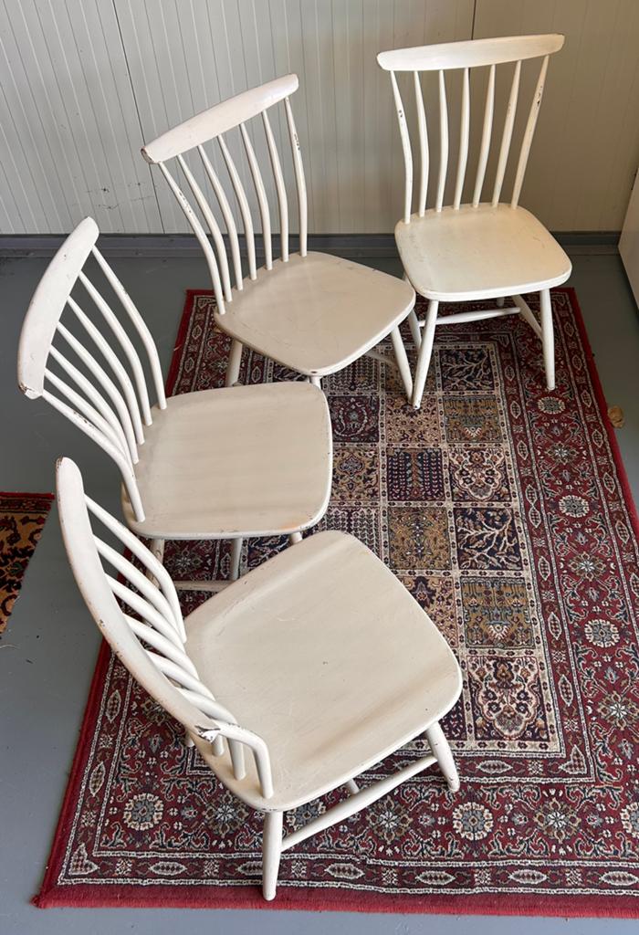 Set-4 vintage Åkerblom spijlenstoelen-Zweeds design j-50/60, Ophalen, Gebruikt, Overige kleuren, Åkerblom spijlenstoelen – Zweeds design (jaren 50/60)