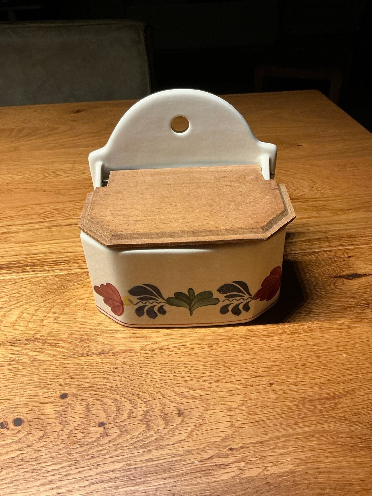 Vintage Boch Frères Keramische Zoutpot met Houten Deksel, Ophalen of Verzenden