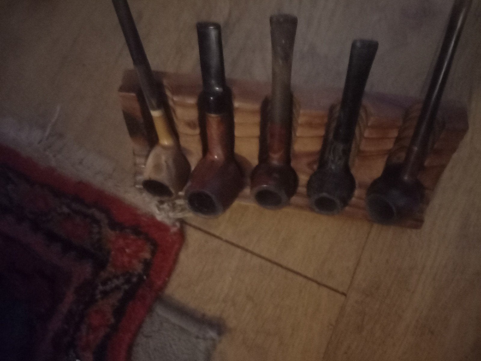 Set van 5 vintage tabakspijpen met houten houder, Verzamelen, Ophalen of Verzenden, Gebruikt
